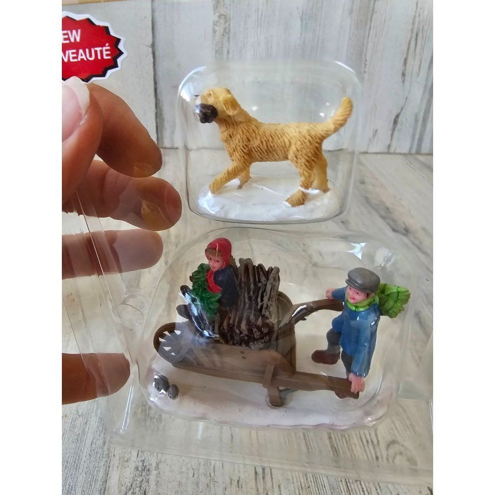 Lemax dog log cart kids set village Xmas 2018 new - Picture 3 of 5